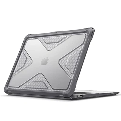 Abbildung von Fintie Hülle kompatibel mit MacBook Air 13 (2018 2020 Version) A2337(M1)/A2179/A1932, Ganzkörper Rugged Hybrid Schutzhülle TPU Stoßstange Case 13&quot; Retina, Grau