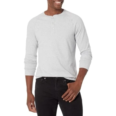 Abbildung von Amazon Essentials Herren Langärmeliges Henley Shirt, Schmale Passform, Hellgrau Meliert, S