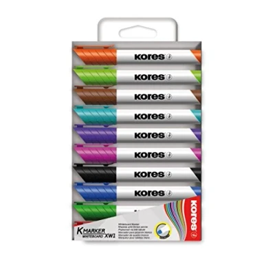 Abbildung von Kores K Marker XW2: Bunte Whiteboard mit Keilspitze, trocken abwischbar und nahezu geruchslose Tinte, Schul Bürobedarf, Set aus 10 Sortierten Farben