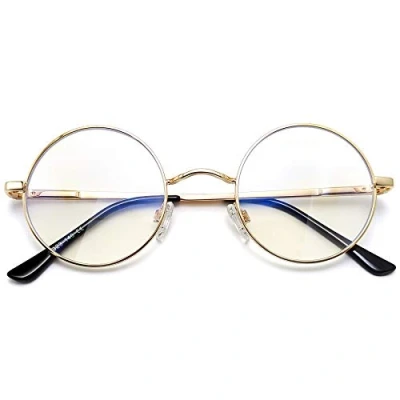 Abbildung von Joopin Blaulichtfilter Brille Herren Runde und Blaulichtbrille Damen Computerbrille Blaufilter Gaming Bluelight Filter PC mit Metallrahmen (Gold)