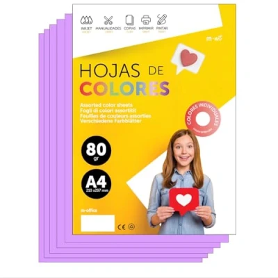 Abbildung von Buntes Papier A4 80g für Drucker &amp; Basteln, Farbige Blätter Kinder, Kreativprojekte, Karten Schule M office (100 Blatt, Lila)