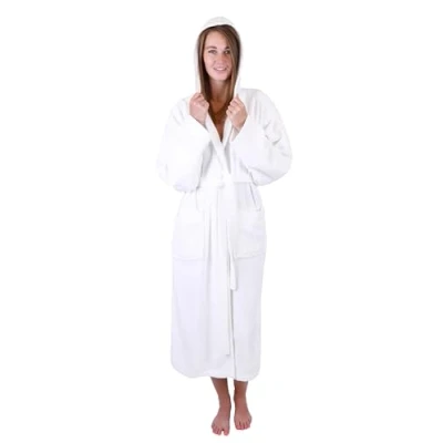 Abbildung von Betz Bademantel Frottee mit Kapuze für Herren und Damen 100% Baumwolle Saunabademantel langer Saunamantel Farbe weiß Größe L/XL BERLIN