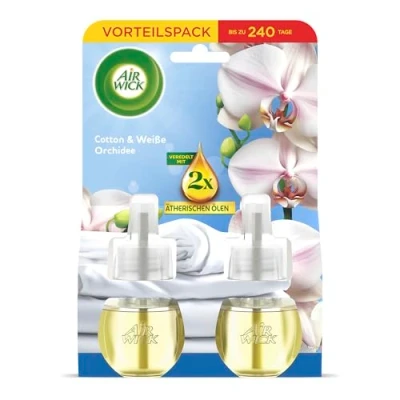 Abbildung von Air Wick Duftstecker Nachfüller Duo Duft: Cotton und Weiße Orchidee Frischer Raumduft für die Steckdose 2x 19ml Duftölflakon