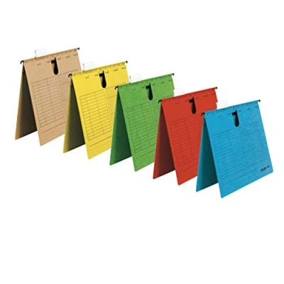 Abbildung von Original Falken 5er Pack Hängehefter UniReg. Made in Germany. Kaufmännische Heftung, aus Recycling Karton DIN A4 farbig sortiert Blauer Engel ideal für die lose Blatt Ablage im Büro und der Behörde
