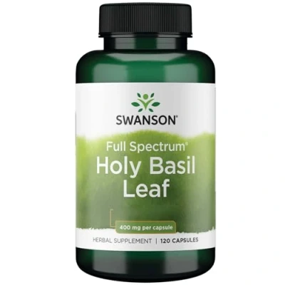 Abbildung von Swanson, Full Spectrum Holy Basil Leaf (Heiliger Basilikum), 400mg, hochdosiert, 120 Kapseln, Laborgeprüft, Sojafrei, Glutenfrei, Ohne Gentechnik