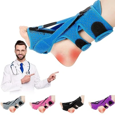 Abbildung von DERJLY Plantarfasziitis Nachtschiene, 2022 Verbesserte 3 verstellbare Riemen, Entlastungsschiene, Nachtschienen, Bandage mit weichem Memory Schaumstoff Pad (Blue)
