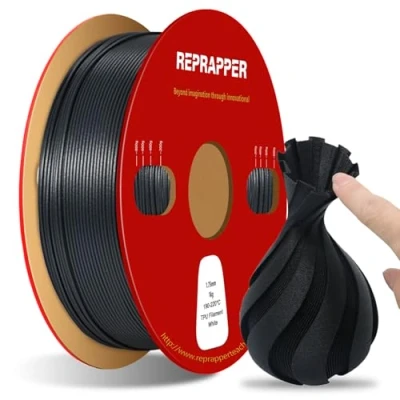 Abbildung von RepRapper Leitfähiges TPU Filament 1,75 mm,Elektrisch Leitendes Flexibles Weiches Filament, 1 kg (2,2 Pfund) Pappspule, Maßgenauigkeit +/ 0,03 mm für FDM Drucker, Schwarz