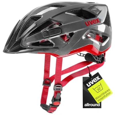 Abbildung von uvex active sicherer Allround Helm für Damen und Herren individuelle Größenanpassung erweiterbar mit LED Licht anthracite red 52 57 cm