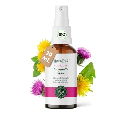 Abbildung von BitterKraft! Alkoholfrei BIO Bitterstoffe Tropfen nach Hildegard von Bingen hochdosierte Bittertropfen 9 erlesene Bitterkräuter 100% Natur (20ml Spray)