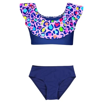 Abbildung von Aquarti Mädchen Bikini Set Bustier Bikinislip Zweiteiliger Badeanzug, Farbe: 037 Bikinis Bunt Leopardenmuster Dunkelblau, Größe: 158