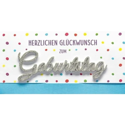 Abbildung von Geburtstagskarte Lettering Surprise Herzlichen Glückwunsch, kl. Punkte 11 x 22 cm