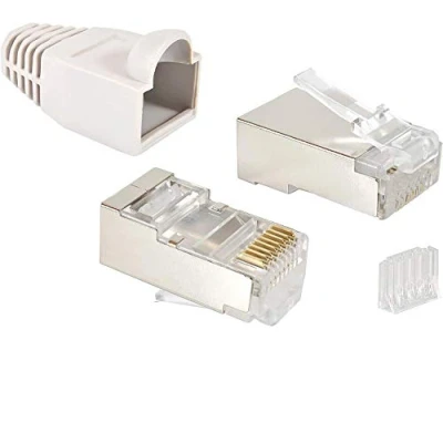 Abbildung von VESVITO 20er Pack RJ45 CAT 6 STP Crimpstecker für CAT6 CAT5e CAT6A Netzwerkkabel Verlegekabel AWG 24 27, CAT7 Patchkabel Adern Ø 0,9 1,1 mm Netzwerkstecker Stecker Ethernet LAN Kabel, grau