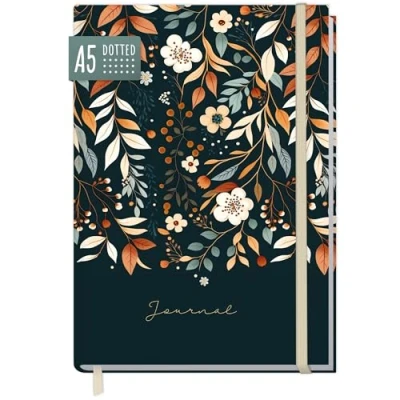 Abbildung von paper&amp;you® Bullet Journal dotted A5 mit Gummiband [Pretty Flowers] 156 Seiten Notizbuch gepunktet, Tagebuch nachhaltig &amp; klimafreundlich