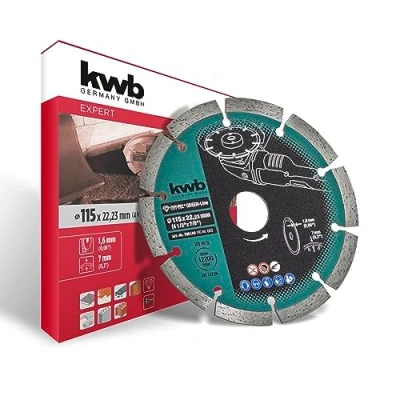 Abbildung von kwb CUT FIX® Green Line Diamanttrennscheibe ø 115 mm mit segmentiertem Turborand, hohe Lebensdauer, gesintert und 22,23 Bohrung