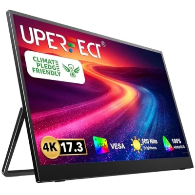 Abbildung von UPERFECT Portable Monitor 4K 17 Zoll Mobile Display mit 3840 * 2160 1500:1 Kontrastverhältnis 500 Nits Helligkeit IPS Bildschirm HDMI 2 USB C für Laptop PC Handy Macboo Xbo PS Switch, VESA compatibel