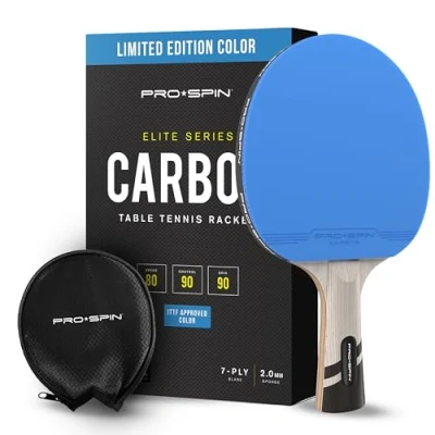 Abbildung von PRO SPIN Tischtennisschläger Hochwertiger mit Carbonfaser Limited Edition in Blau Elite Serie 7 lagiges Schlägerblatt Premium Gummi Inklusive Schutz Hülle