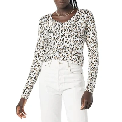 Abbildung von Amazon Essentials Damen Leichter, Langärmeliger Pullover Mit V Ausschnitt, Klassischer Schnitt (Erhältlich In Übergröße), Weiß Gepard, XL