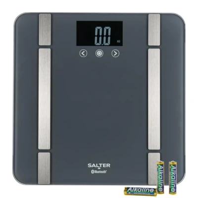 Abbildung von Salter SA00432GFEU6 Smart Scale für Badezimmer Bluetooth Scale, 200 kg, Gewicht, Fett/Wasser, Muskel /Knochenmasse, BMI/BMR, 8 Benutzerspeicher, Verbindung zum Telefon mit Health App, Grau