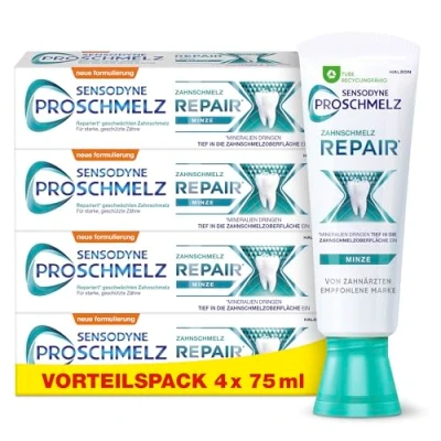 Abbildung von Sensodyne ProSchmelz Repair Zahncreme, 4x 75ml, tägliche Zahnpasta mit Fluorid, repariert nachweislich durch Säuren geschwächten Zahnschmelz
