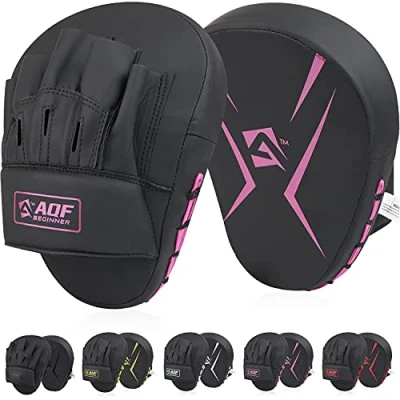 Abbildung von AQF Boxing Pads für Training Punching Muay Thai Rex Leder Gebogene Boxhandschuhe MMA, Kickboxen, Karate, Sparring &amp; Kampfsportarten (Rosa)