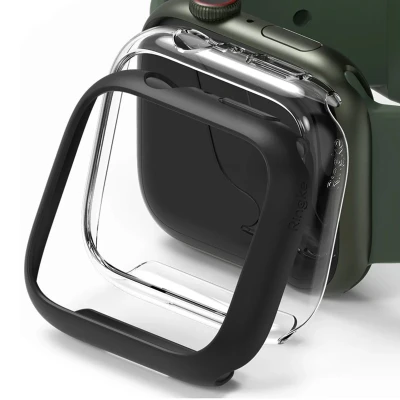 Abbildung von 2x Slim Hülle für die Apple Watch Series 7 / 8 9 45 mm Clear &amp; Matte Black