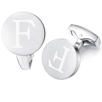 Abbildung von Honey Bear Briefe Initialen Buchstabe manschettenknöpfe Herren Edelstahl Hochzeit Cufflinks Manschettenknopf Gebürstetes Silber (F)