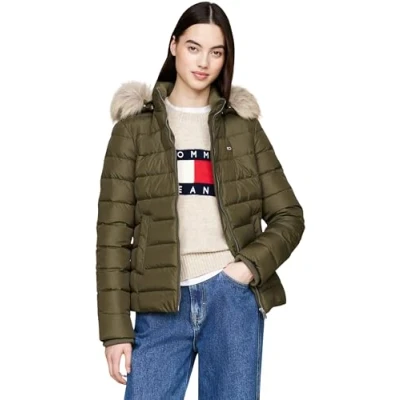 Abbildung von Tommy Jeans TJW Basic Hooded DOW Daunenjacke, Damen, Größe: 36, Fatigue
