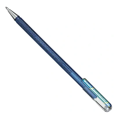 Abbildung von Pentel K110 DCX Dual Metallic Hybrid Gelroller, Glitzer Gel, 1 Stück, blau/grün 2 verschiedene Farb Effekte auf hellem/dunklem Papier blau+metallic grün