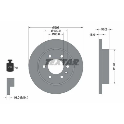 Abbildung von TEXTAR 92301003 Bremsscheibe 298 18 06/07 130 voll beschichtet ohne Radbefestigungsbolzen, Radnabe MERCEDES BENZ: Sprinter 3.5 t Van