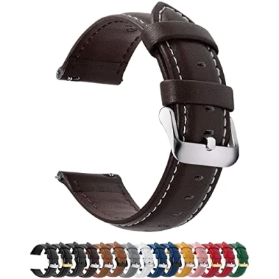 Abbildung von Fullmosa 12 Farben Uhrenarmband, Axus Serie Lederarmband Ersatz Watch Armband mit Edelstahl Metall Schließe für Herren Damen 14/16/18/20/22/24mm,Dunkelbraun 22mm