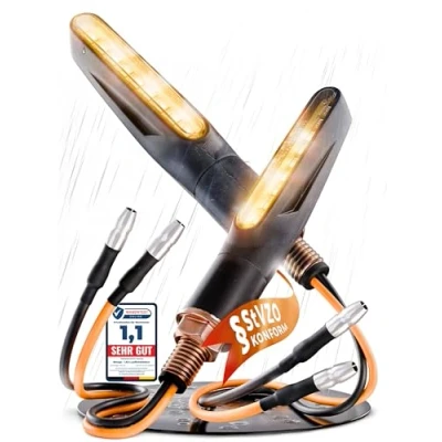 Abbildung von Binego® 4x LED Blinker Motorrad E Geprüft mit Lauflicht Universelle Mini Moped Zubehör StVZO konform (2er Set)