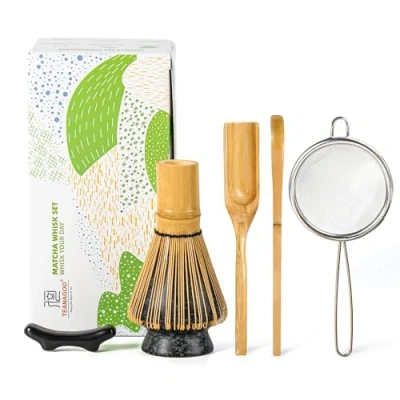 Abbildung von TEANAGOO Matcha Schneebesen Set, Bambus (100 Zinken) mit Halter, 6 PCS Traditionelles Starter Schaufel (Chashaku), Teelöffel, Zeremonie Zubehör, Geschenk für Freund/Familie