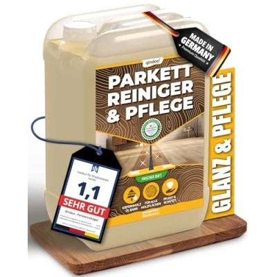 Abbildung von Qindoo Parkettpflege für geölte Böden 5L Holz Dielen Parkettboden Reiniger Pflege, Holzboden un d Parkett wischen, Holzseife mit UV Schutz
