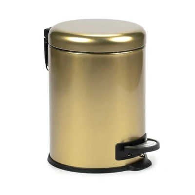 Abbildung von TATAY Edelstahl Abfalleimer mit Pedal, 5 Liter Kapazität, herausnehmbarer Innenraum, gepolsterter Fallschutz, BPA frei, Farbe Gold, Maße 29 x 22 27 cm