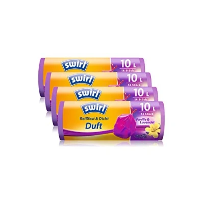 Abbildung von Swirl Duft Müllbeutel Vanille Lavendel mit Zugband, 10 Liter, 4 Rollen je 14 Beuteln