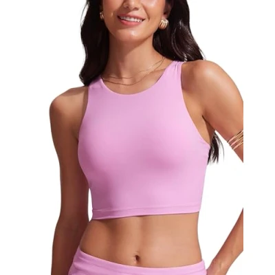 Abbildung von CRZ YOGA Damen Racerback Swim Top Bikini Oberteil Schnell Trocknend Padded Swimsuit Vita Rosa 42