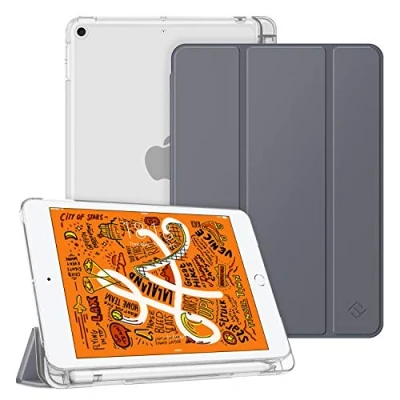 Abbildung von Fintie Hülle mit Pencil Halter für iPad Mini 5 2019 Ultradünne Superleicht Schutzhülle transparenter Rückseite Abdeckung Auto Schlaf/Wach (5. Generation), Himmelgrau