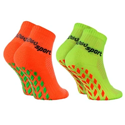 Abbildung von Rainbow Socks Jungen Mädchen Neon Sneaker Sport Stoppersocken 2 Paar Orange Grün Größen 30 35