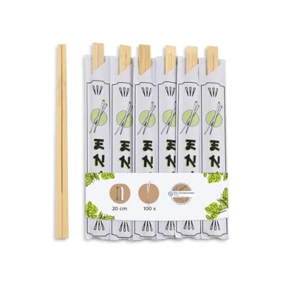 Abbildung von BIOZOYG Bambus Essstäbchen 20 cm einzeln verpackt Naturprodukt biologisch abbaubar hygienisch in Papierhülle I Holzstäbchen Asia Sushistäbchen Set Chopsticks Wood 100 Stück