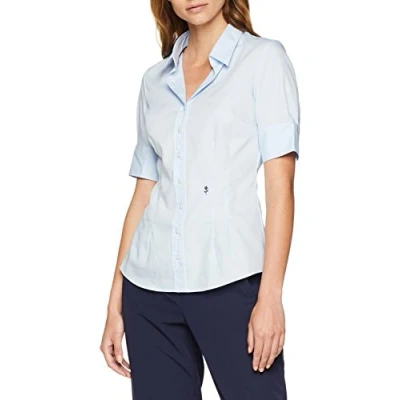 Abbildung von Seidensticker Damen Bluse Bügelfreie Schmal Taillierte Hemdbluse Slim Fit Kurzarm 100% Baumwolle, Bluse, Blau (Blau 11)