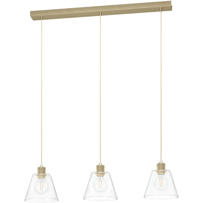 Abbildung von Eglo 43634 Hängeleuchte COPLEY goldfarben klar E27 3X40W L:90 B:20 H:110cm dimmbar
