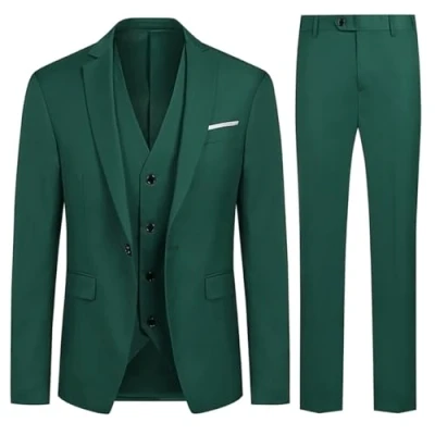Abbildung von Allthemen Anzug Herren Slim Fit 3 Teilig Anzüge Modern Herrenanzug Sakko Hose Weste für Business Hochzeit Grün XXL