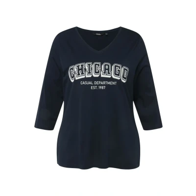 Abbildung von Ulla Popken À COL EN V ET IMPRIMÉ NOM DE Ville Langarmshirt, Damen, Größe: 42/44, Marine