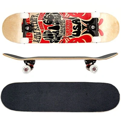 Abbildung von FunTomia Skateboard mit ABEC 9 Kugellager Rollenhärte 100A und 100% 7 lagigem kanadisches Ahornholz Skate Board Kicktail