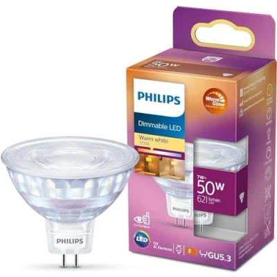 Abbildung von Philips LED Classic GU5.3 Lampe Warm Glow (50 W), dimmbarer Reflektor Spot mit warmweißem Licht, energiesparende langer Nutzlebensdauer