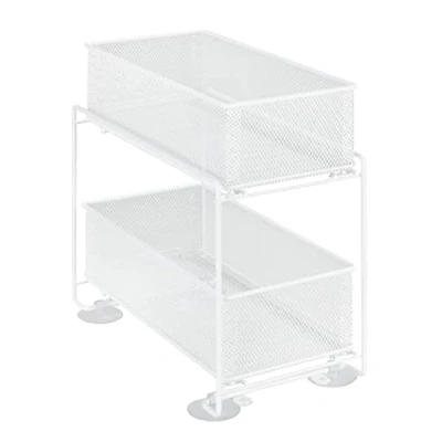 Abbildung von WENKO Schubladenregal Mod. Gioma, hochwertiger Organizer mit 2 Etagen und Korb auszug für Küchenschrank oder Arbeitsplatte, Küchenregal aus pulverbeschichtetem Metall, 35 x 33,5 18,5 cm, Weiß