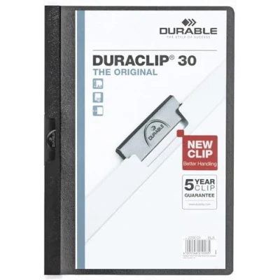 Abbildung von Durable Klemmmappe A4 (Duraclip Original 30, Hartfolie, bis 30 Blatt) 5 Stück, schwarz, 222701
