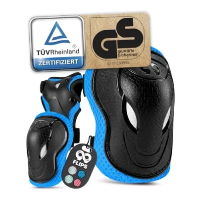 Abbildung von 99FLIPS Knieschoner Kinder mit GS [6er Set] Grind S/M Blau Schoner Inliner Knieschützer Protektoren Knie und Ellenbogenschützer Schützer