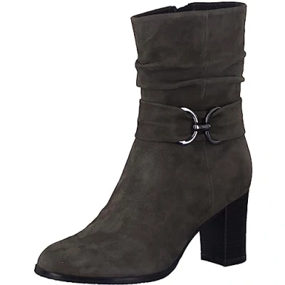 Abbildung von CAPRICE Damen Stiefeletten mit Absatz Memotion aus Wildleder Blockabsatz Weite G, Grau (Stone Suede), 36 EU