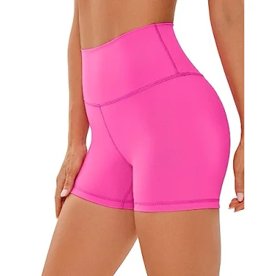 Abbildung von CRZ Yoga Naked Feeling Damen Kurze Leggings High Waist Blickdicht Fithess Shorts Radlerhose Sporthose 10cm Hibiskus Purpur 38